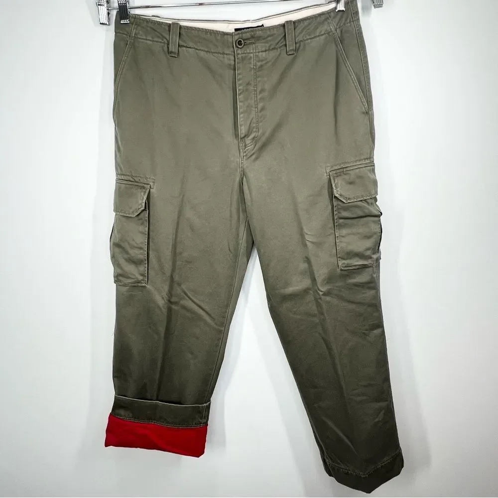 J. Crew Army Green Fleece Lined Heavy Cargo Pants Y2K Field Pants 35x30